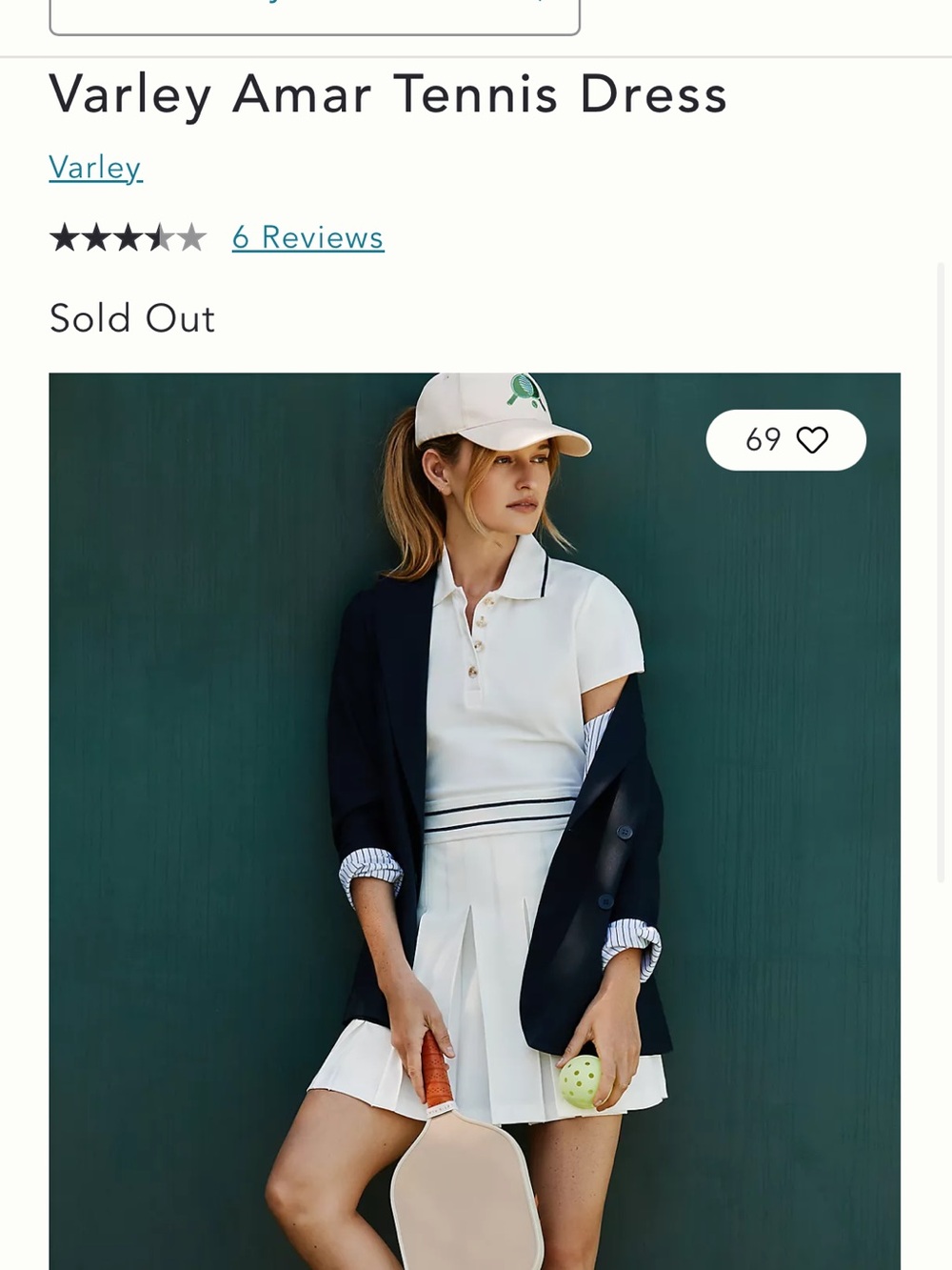 Varley Amar White Polo Tennis Dress with Navy Stripe Detailing